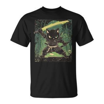 Vintage Japanese Samurai Cat Tattoo Ninja Black Cat Samurai T-Shirt - Monsterry