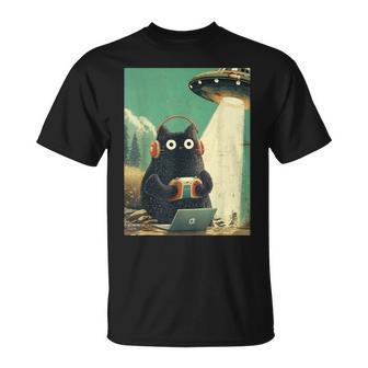 Vintage Japanische Katze Gamerideospiele Abduktion Ufo Anime T-Shirt - Seseable