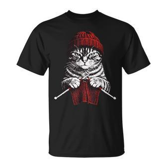 Vintage Knitting Cat Crochet Yarn Lover Cute Cat T-Shirt - Thegiftio UK