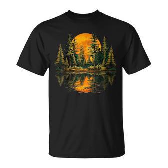 Vintage Nature Reflection Forest Trees Outdoor Wildlife T-Shirt - Thegiftio