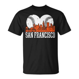 Vintage San Francisco Skyline Baseball Present Women T-Shirt - Thegiftio