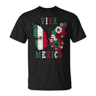 Viva Mexico Mexican Independence Day Butterfly Flower Mexico T-Shirt - Thegiftio UK