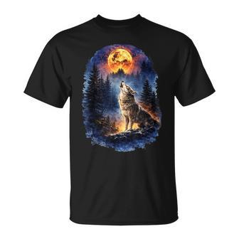 Wolf Howling Moon Forest Nature Wildlife Lovers Animal Women T-Shirt - Monsterry