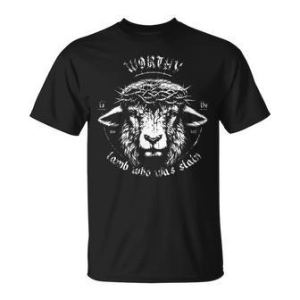 Worthy Is The Lamb Who Was Slain Revelation 5 12 On Back T-Shirt - Thegiftio