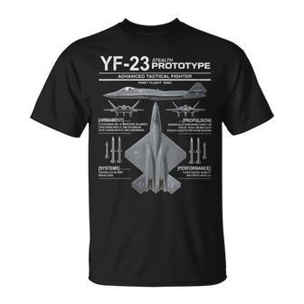 Yf-23ステルス戦闘機ミリタリージェットスペックインフォグラフィック Tシャツ - Kawaiitshirt