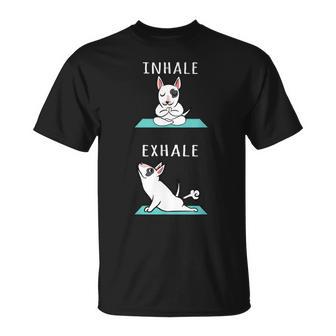 Yoga Inhale Exhale Bull Terrier Cane Maglietta - Novitaregali