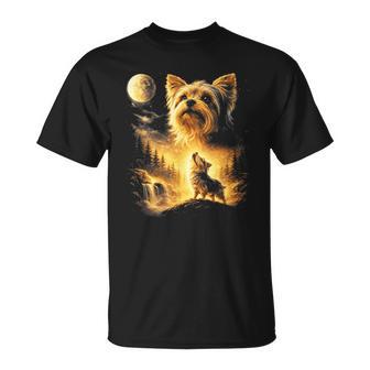 Yorkie Howling To The Moon Dog Lover Fantasy Nature Graphic T-Shirt | Mazezy