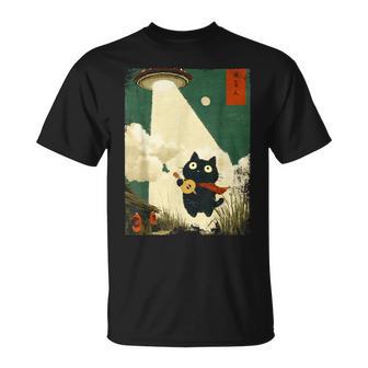 おもしろい 日本猫誘拐 エイリアン Ufo ギター ウクレレ 音楽 Tシャツ - Kawaiitshirt