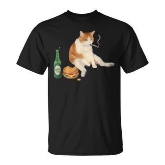 おもしろ猫 喫煙 ジョイント ビール タバコ キティ Gen Z ミーム Tシャツ - Kawaiitshirt