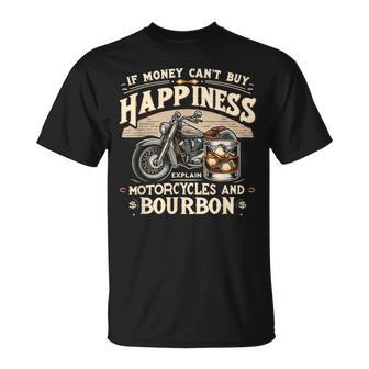 お金で幸せが買えないならバーボンとバイクを解説 Tシャツ - Kawaiitshirt