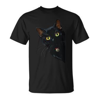 こっそり猫 物陰からじっと見つめる黒猫デザイン 長袖tシャツ Tシャツ - Kawaiitshirt