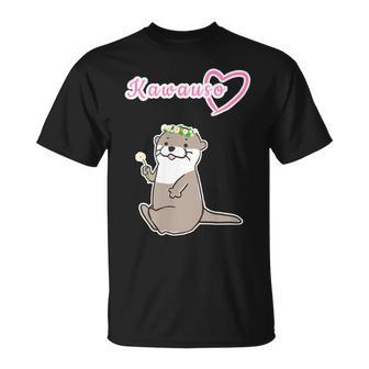 ゆるカワウソさん まるくん『おはなの かんむり』コツメカワウソ かわいい イラスト Tシャツ - Kawaiitshirt