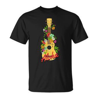 アロハ ハワイアン アイランド ウクレレ フラワー アロハ ハワイ Tシャツ - Kawaiitshirt