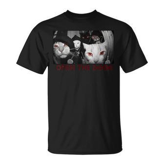 オープン・ザ・ドア・キャット・スクワッド・ミーム・ファニー・キャット・子猫・赤い目・ギフト Tシャツ - Kawaiitshirt