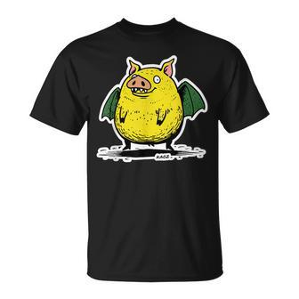 コウモリの翼を持つ空飛ぶブタのユーモアアート Tシャツ - Kawaiitshirt