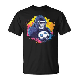 ゴリラ サッカーボール 鮮やかな色 Tシャツ - Kawaiitshirt