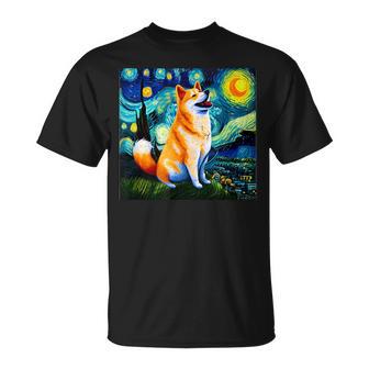 シバイヌ 面白いtシャツ 柴犬 犬 ゴッホ 星月夜 かわいい メンズ 子供 おもしろ 服 グッズ ネタ Tシャツ - Kawaiitshirt
