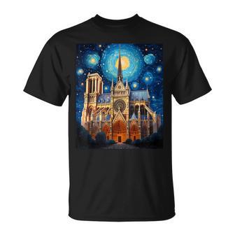 シュールレアリスム 星月夜 ノートルダム大聖堂 Tシャツ - Kawaiitshirt