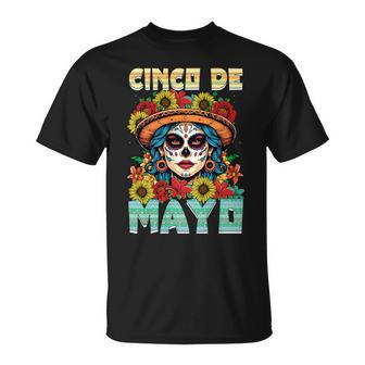 シンコ デ マヨ スケルトン ラ カトリーナ カラベラ フローラル メキシカン 長袖tシャツ Tシャツ - Kawaiitshirt