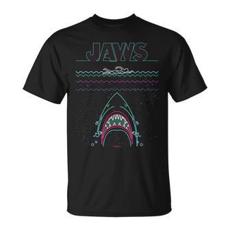 ジョーズ ネオンシャークアタックサーファーアートワーク Tシャツ - Kawaiitshirt