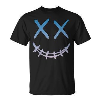 スマイル Xx バツの目 バッテン ストリート 原宿系 地雷 ブルーグラデーション ロック おしゃれ かっこいい Tシャツ - Kawaiitshirt