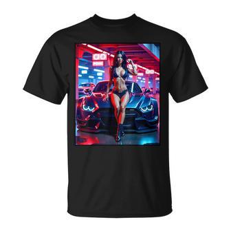 セクシーガールグラフィックtシャツ セクシーピンナップモデル&エキゾチックカー Tシャツ - Kawaiitshirt