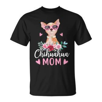 チワワの所有者のためのかわいいチワワのママサングラスの花 Tシャツ - Kawaiitshirt