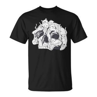 ドクロ 猫 面白い ハロウィン 漫画 子猫 Tシャツ - Kawaiitshirt