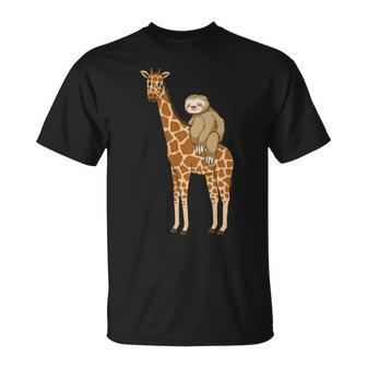 ナマケモノ キリン 面白い 怠惰なナマケモノ 動物 乗る キリン 長袖tシャツ Tシャツ - Kawaiitshirt