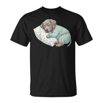 パジャマで寝ているかわいいワイマラナー犬就寝アート Tシャツ - Kawaiitshirt