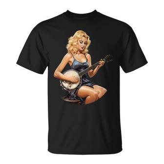 ピンナップガール 演奏 バンジョー ブルーグラス ミュージシャン ヴィンテージ Tシャツ - Kawaiitshirt