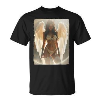 ピンナップガール 男性用 エンジェルピンナップ ブルネット エンジェルガール Tシャツ - Kawaiitshirt