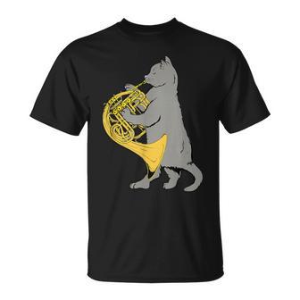 フレンチホルンを弾く猫 クール ミュージシャン オーケストラ Tシャツ - Kawaiitshirt