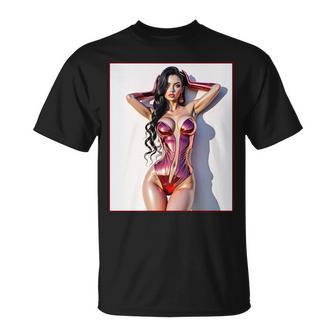 ホットガールオンtシャツ 男性用 セクシー巨乳sfピンナップガール 長袖tシャツ Tシャツ - Kawaiitshirt