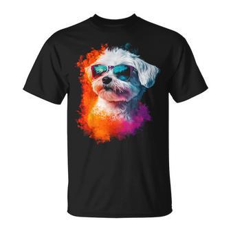 マルチーズ 犬 グラフィック ペット イラスト サングラス マルチーズ Tシャツ - Kawaiitshirt