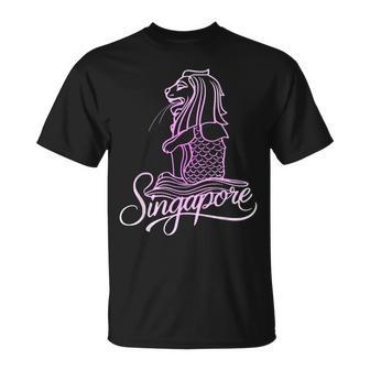 マーライオンのお土産デザインのシンガポールシティスカイライン Tシャツ - Kawaiitshirt