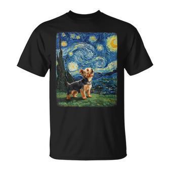 ヨークシャーテリア ハウリングムーン 星月夜 ゴッホ 面白い Tシャツ - Kawaiitshirt