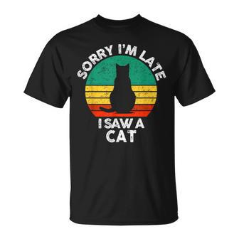レトロ ヴィンテージorry I'm Late Iaw A Cat かわいい 猫好き Tシャツ - Kawaiitshirt