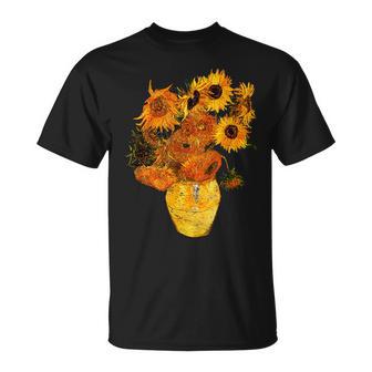 ヴァン・ゴッホ ひまわり ビンテージ イエローフラワー アートペインティング Tシャツ - Kawaiitshirt