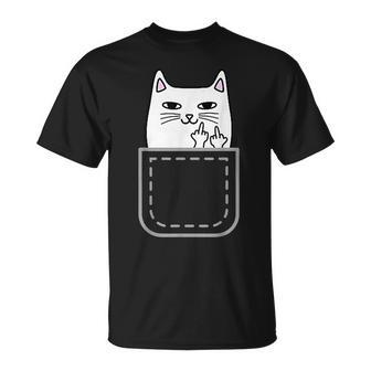 中指 猫 ポケット 面白い 漫画 猫 ホワイト プレミアム Tシャツ - Kawaiitshirt