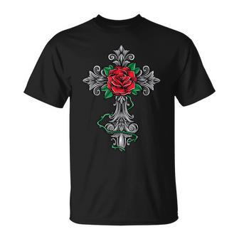 十字架とバラ Tシャツ - Kawaiitshirt