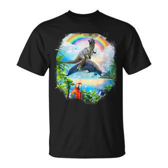 恐竜 ライディング イルカ レインボー イルカ Tシャツ - Kawaiitshirt