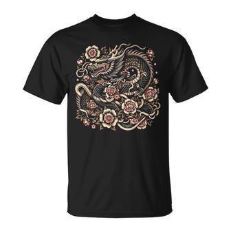 日本の美龍 日本アート タトゥー アジアン漢字 Tシャツ - Kawaiitshirt