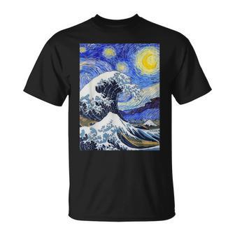 星月夜リメイクとミックスされた神奈川の大波 Tシャツ - Kawaiitshirt