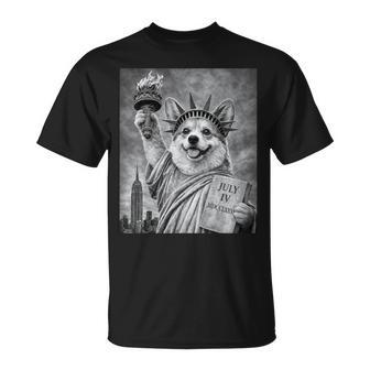 犬 像 自由 面白い 自由 白 ブラック ウェルシュ コーギー Tシャツ - Kawaiitshirt