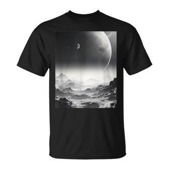 白黒写真 火星月&宇宙写真 Tシャツ - Kawaiitshirt