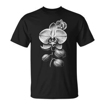 蘭、胡蝶蘭、胡蝶蘭 黒、白 Tシャツ - Kawaiitshirt