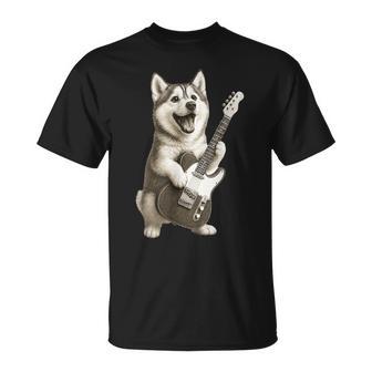 面白いtシャツ シベリアンハスキー 犬 ギター イヌ メンズ グッズ かわいい おもしろ 面白い 服 ネタ Tシャツ - Kawaiitshirt