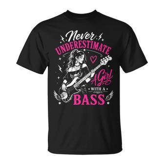 面白いギタリストの言葉 決して過小評価しない A Girl With A Bass Tシャツ - Kawaiitshirt