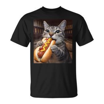 面白い猫を食べるホットドッグtシャツ リアルなタビーキャットフード ユーモア Tシャツ - Kawaiitshirt
